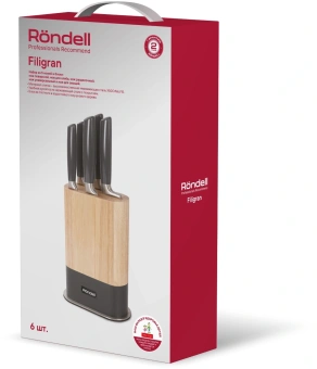 Набор ножей кухон. Rondell Filigran RD-2007 компл.:6предм. с подставкой дерево/серый подар.коробка - купить недорого с доставкой в интернет-магазине