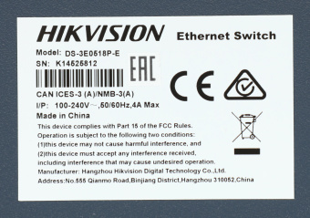 Коммутатор Hikvision DS-3E0518P-E(B) (L2) 17x1Гбит/с 1SFP 16PoE 16PoE+ 230W неуправляемый - купить недорого с доставкой в интернет-магазине
