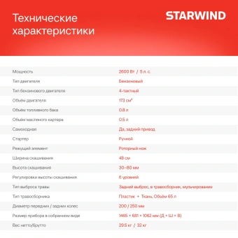 Газонокосилка роторная Starwind GLM-S19.175 (LMB19S03) 2.6Вт - купить недорого с доставкой в интернет-магазине