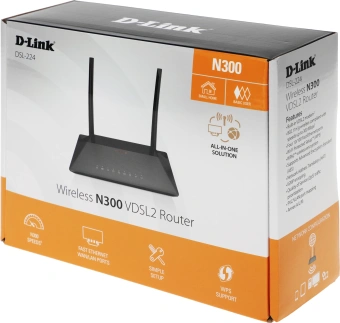 Роутер беспроводной D-Link DSL-224 (DSL-224/R1A) N300 10/100BASE-TX черный - купить недорого с доставкой в интернет-магазине
