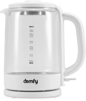Чайник электрический Domfy DSW-EK304 1.6л. 2200Вт белый корпус: стекло/пластик - купить недорого с доставкой в интернет-магазине