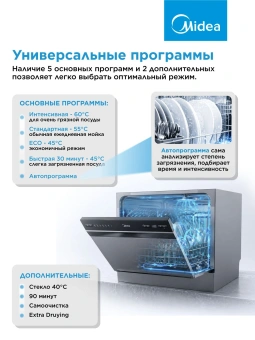 Посудомоечная машина Midea MCFD55S460Si серый (компактная) - купить недорого с доставкой в интернет-магазине