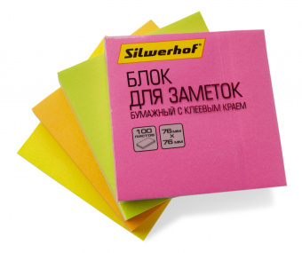 Блок самоклеящийся бумажный Silwerhof 682161-03 76x76мм 100лист. 75г/м2 неон розовый - купить недорого с доставкой в интернет-магазине