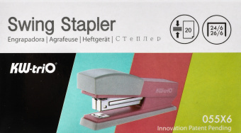 Степлер Kw-Trio 055X6-GRN Swing Standing 24/6 26/6 (20листов) зеленый 100скоб пластик коробка - купить недорого с доставкой в интернет-магазине