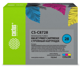 Картридж струйный Cactus CS-C8728 №28 многоцветный (18мл) для HP DJ 3320/3325/3420/3425/3520 с чипом - купить недорого с доставкой в интернет-магазине