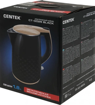 Чайник электрический Centek CT-0025 1.8л. 2000Вт черный/бежевый корпус: металл/пластик (CT-0025 BLACK) - купить недорого с доставкой в интернет-магазине