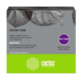 Картридж ленточный Cactus CS-DK11209 DK-11209 черный на белом для Brother P-touch QL-500, QL-550, QL-700, QL-800 - купить недорого с доставкой в интернет-магазине