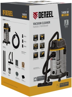 Строительный пылесос Denzel RVC30 1400Вт (уборка: сухая/влажная/выдув/сбор воды) серебристый - купить недорого с доставкой в интернет-магазине