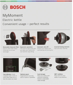 Чайник электрический Bosch TWK1M123 1.7л. 2400Вт черный корпус: пластик - купить недорого с доставкой в интернет-магазине