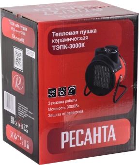 Тепловая пушка электрическая Ресанта ТЭПК-3000K 3000Вт красный - купить недорого с доставкой в интернет-магазине