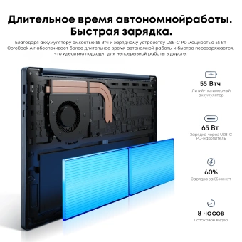Ноутбук Chuwi Corebook Air Ryzen 5 6600H 16Gb SSD512Gb AMD Radeon 660M 14" IPS FHD+ (1920x1200) Windows 11 Pro blue WiFi BT Cam - купить недорого с доставкой в интернет-магазине