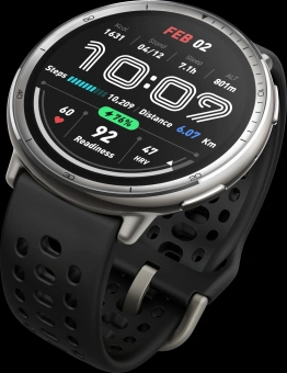 Смарт-часы Amazfit Active 2R A2437 43.9мм 1.32" AMOLED корп.серебристый рем.черный разм.брасл.:135-195мм - купить недорого с доставкой в интернет-магазине
