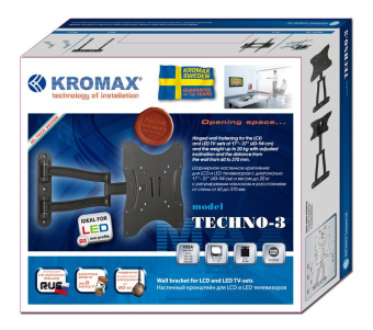 Кронштейн для телевизора Kromax TECHNO-3 серый 15"-40" макс.20кг настенный поворотно-выдвижной и наклонный - купить недорого с доставкой в интернет-магазине
