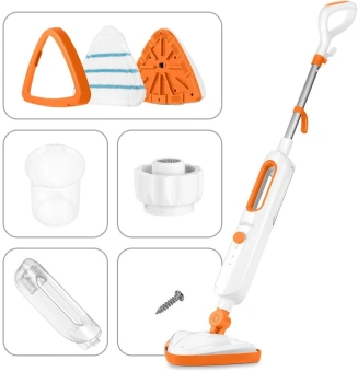 Швабра паровая Kitfort КТ-1048-2 1300Вт белый/оранжевый - купить недорого с доставкой в интернет-магазине