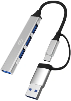 Разветвитель USB-C + USB-A Digma DHUB-4USB-AC-2.0 4порт. серебристый - купить недорого с доставкой в интернет-магазине