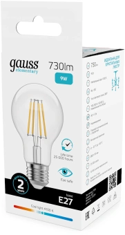 Лампа филам. Gauss Filament 9Вт цок.:E27 груша св.свеч.бел.нейт. (упак.:10шт) (22229) - купить недорого с доставкой в интернет-магазине