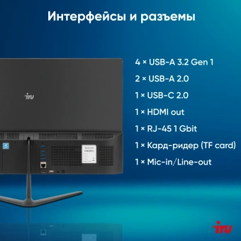 Моноблок IRU P233 23.8" Full HD i3 1220P (1.5) 8Gb SSD256Gb UHDG CR без ОС GbitEth WiFi BT 65W Cam черный 1920x1080 - купить недорого с доставкой в интернет-магазине
