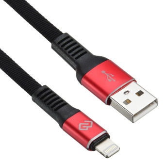Кабель Digma LIGHT-1.2M-FLAT-BLK USB (m)-Lightning (m) 1.2м черный/красный плоский - купить недорого с доставкой в интернет-магазине