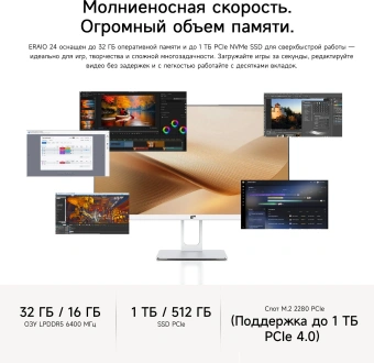 Моноблок Acer Gadget E10 ERAIO 23.8" Full HD Ryzen 7 6800H (3.2) 32Gb SSD1Tb 680M Windows 11 Pro GbitEth WiFi BT 120W Cam белый/серебристый 1920x1080 - купить недорого с доставкой в интернет-магазине