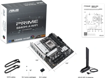 Материнская плата Asus PRIME B840M-A WIFI Socket AM5 AMD B840 4xDDR5 mATX AC`97 8ch(7.1) 2.5Gg RAID+HDMI+DP - купить недорого с доставкой в интернет-магазине