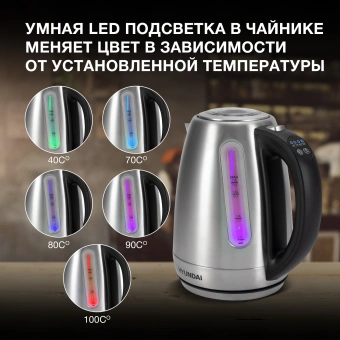 Чайник электрический Hyundai HYK-S8408 1.7л. 2200Вт серебристый матовый/черный (корпус: нержавеющая сталь) - купить недорого с доставкой в интернет-магазине
