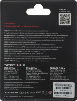 Накопитель SSD Patriot USB3.2 Gen2 1TB PVP301TB28UDG PVP30 Viper черный - купить недорого с доставкой в интернет-магазине
