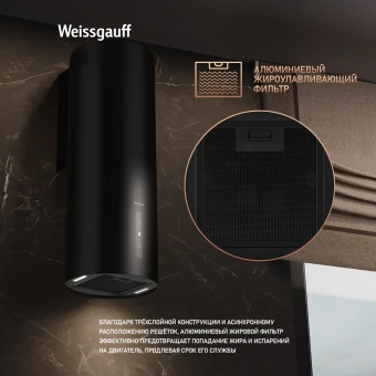 Вытяжка каминная Weissgauff Tubus 90 Black Edition черный управление: кнопочное (1 мотор) - купить недорого с доставкой в интернет-магазине