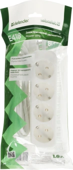 Сетевой удлинитель Defender E418 1.8м (4 розетки) белый (пакет ПЭ) - купить недорого с доставкой в интернет-магазине