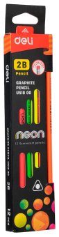 Карандаш ч/г Deli Neon EU51800 2B трехгран. тополь карт.кор. (12шт) ластик - купить недорого с доставкой в интернет-магазине
