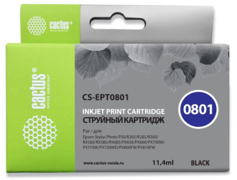 Картридж струйный Cactus CS-EPT0801 T0801 черный (13.0мл) для Epson Stylus PhotoP50/PX650/PX660/PX700/PX700W/PX710/PX710W/PX720/PX720WD/PX800/PX800FW/PX810/PX810FW/PX820/PX820FWD/R265/R285/R360/RX560/RX585/RX685 - купить недорого с доставкой в интернет-магазине