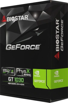 Видеокарта Biostar PCI-E 4.0 GT1030-4GB DDR4 NVIDIA GeForce GT 1030 4Gb 64bit DDR4 2000/1152 DVIx1 HDMIx1 HDCP Ret - купить недорого с доставкой в интернет-магазине