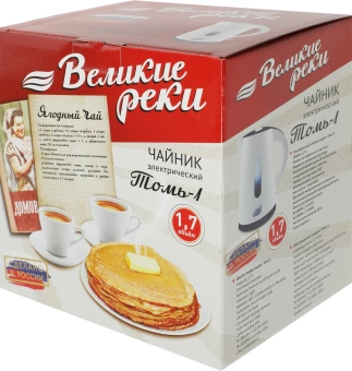 Чайник электрический Великие Реки Томь-1 1.7л. 1850Вт белый/зеленый корпус: пластик - купить недорого с доставкой в интернет-магазине