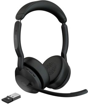 Наушники с микрофоном Jabra Evolve2 55 Link380а MS Stereo Stand черный накладные BT оголовье (25599-999-989) - купить недорого с доставкой в интернет-магазине