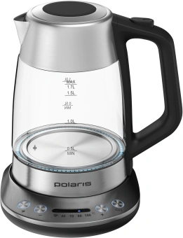 Чайник электрический Polaris PWK 1775CGLD 1.7л. 1850Вт серебристый/черный корпус: стекло/металл/пластик - купить недорого с доставкой в интернет-магазине