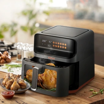 Аэрогриль Kitfort КТ-8107 1350Вт темно-серый/черный - купить недорого с доставкой в интернет-магазине