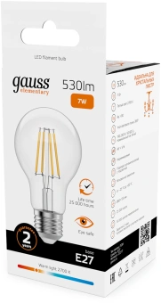 Лампа филам. Gauss Filament 7Вт цок.:E27 груша 220B св.свеч.бел.теп. (упак.:10шт) (22217) - купить недорого с доставкой в интернет-магазине