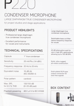 Микрофон проводной AKG P220 черный - купить недорого с доставкой в интернет-магазине
