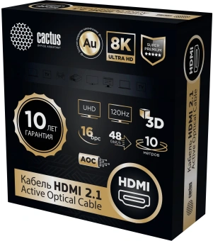 Кабель аудио-видео Cactus CS-HDMI-AOC-2.1-10 HDMI (m)/HDMI (m) 10м. позолоч.конт. черный - купить недорого с доставкой в интернет-магазине