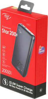 Мобильный аккумулятор Itel Star 200F 20000mAh QC3.0/PD3.0/PE2.0 22.5W 5A 2xUSB-A/USB-C черный - купить недорого с доставкой в интернет-магазине
