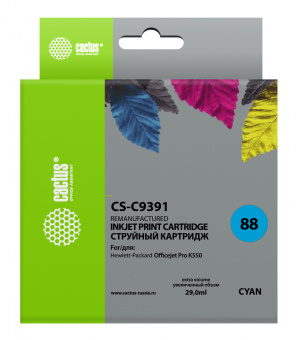 Картридж струйный Cactus CS-C9391 №88 голубой (29мл) для HP DJ Pro K550 - купить недорого с доставкой в интернет-магазине