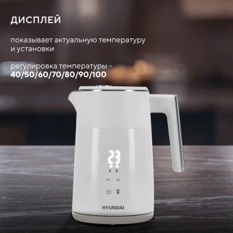 Чайник электрический Hyundai HYK-S9500 1.5л. 2200Вт белый/серебристый корпус: металл/пластик - купить недорого с доставкой в интернет-магазине