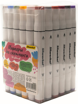 Набор маркеров для скетчинга Silwerhof двойной пиш. наконечник 1-7мм 36цв. блистер (36шт.) - купить недорого с доставкой в интернет-магазине