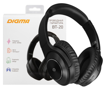 Гарнитура накладные Digma BT-20 ANC черный беспроводные bluetooth оголовье (BT20) - купить недорого с доставкой в интернет-магазине