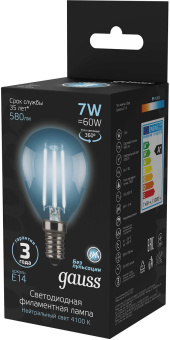 Лампа светодиодная Gauss Filament 7Вт цок.:E14 шар 220B 4100K св.свеч.бел.ней. P45 (упак.:1шт) (105801207) - купить недорого с доставкой в интернет-магазине