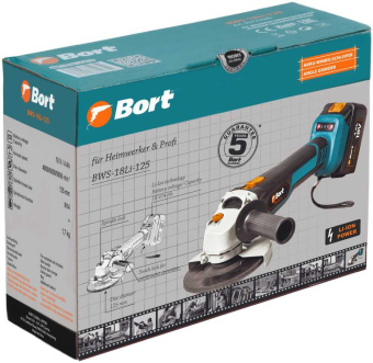 Углошлифовальная машина Bort BWS-18Li-125 1000Вт 9000об/мин рез.шпин.:M14 d=125мм (93722340) - купить недорого с доставкой в интернет-магазине