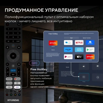 Телевизор LED Hyundai 40" H-LED40BS5011 Google TV Frameless Metal черный FULL HD 60Hz DVB-T DVB-T2 DVB-C DVB-S DVB-S2 USB WiFi Smart TV - купить недорого с доставкой в интернет-магазине