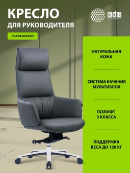 Кресло руководителя Cactus CS-LBK-MILANO кожа с подголов. крестов. алюминий - купить недорого с доставкой в интернет-магазине
