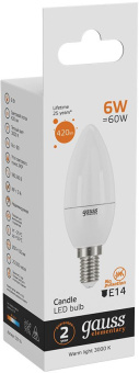 Лампа светодиодная Gauss Elementary 6Вт цок.:E14 свеча 220B св.свеч.бел.теп. C37 (упак.:10шт) (33116) - купить недорого с доставкой в интернет-магазине