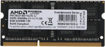 Память DDR3 8GB 1600MHz AMD R538G1601S2S-U RTL PC3-12800 CL11 SO-DIMM 204-pin 1.5В dual rank Ret - купить недорого с доставкой в интернет-магазине