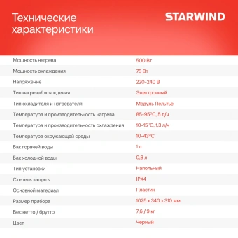 Кулер Starwind SW-1115EB напольный электронный черный - купить недорого с доставкой в интернет-магазине